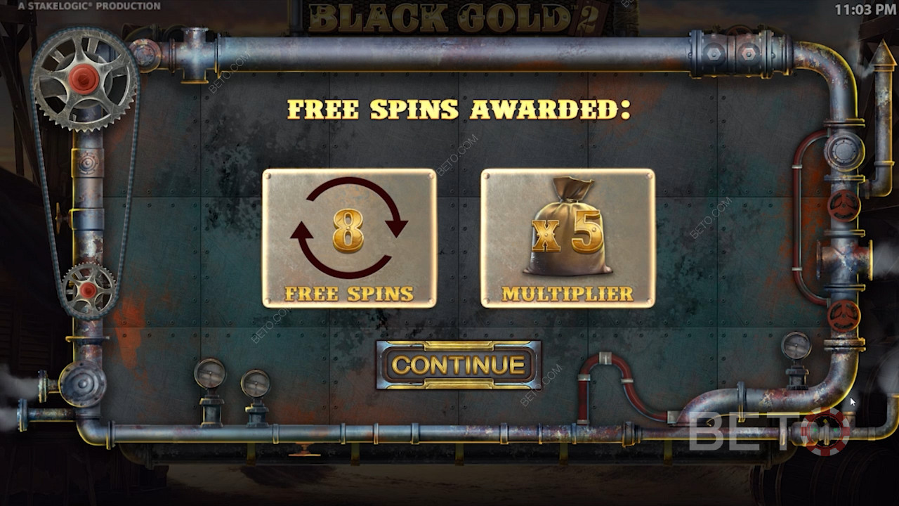الخيار الثاني ؛ تمنحك 8 لفات مجانية ومضاعف x5 خلال جولة Free Spins