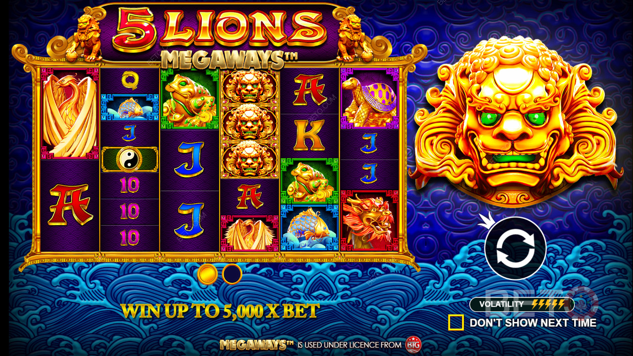 فتحة 5 Lions Megaways - المكافأة العالية في دورة واحدة تصل إلى 5000 ضعف حصتك