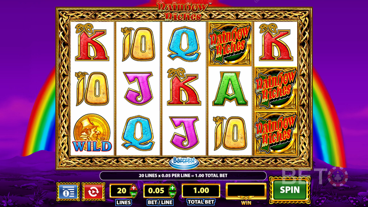تعد رموز Rainbow Riches ثاني أكثر الرموز مكافأة في هذه الفتحة