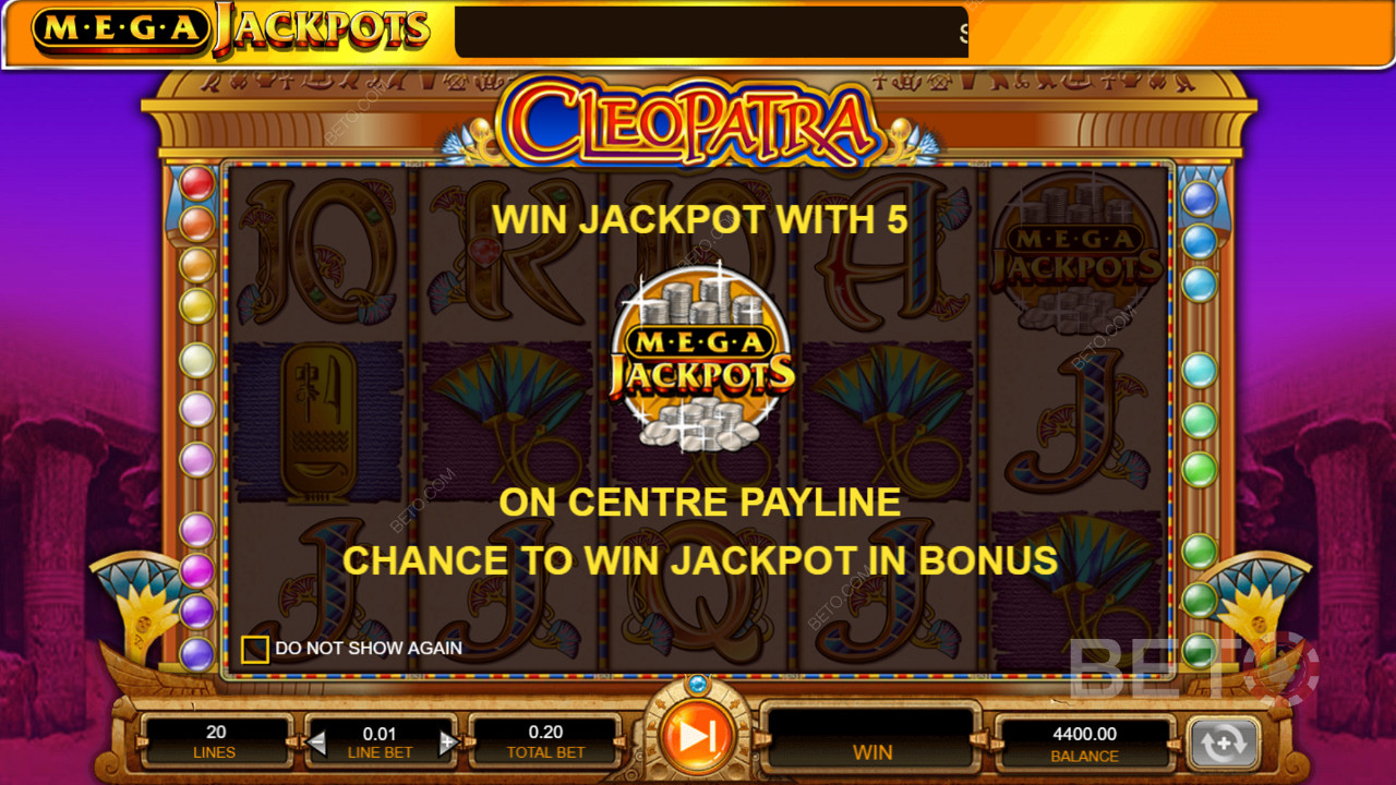 ابحث عن الدورات المجانية عن طريق هبوط 5 MegaJackpots على خط الدفع الأوسط