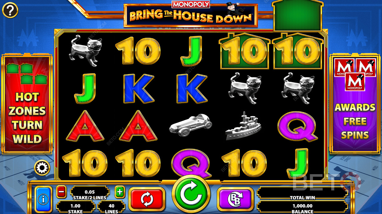 Monopoly Bring the House Down - جرب مجموعة كاملة من المكافآت واللفات المجانية وحركة اللعب