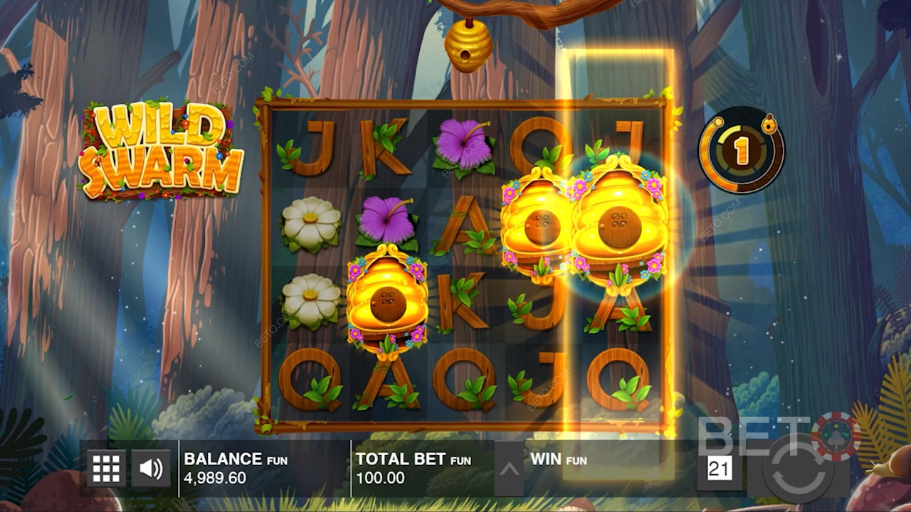 يتم تشغيل الدورات المجانية Wild Swarm عن طريق هبوط 3 عناصر مبعثرة