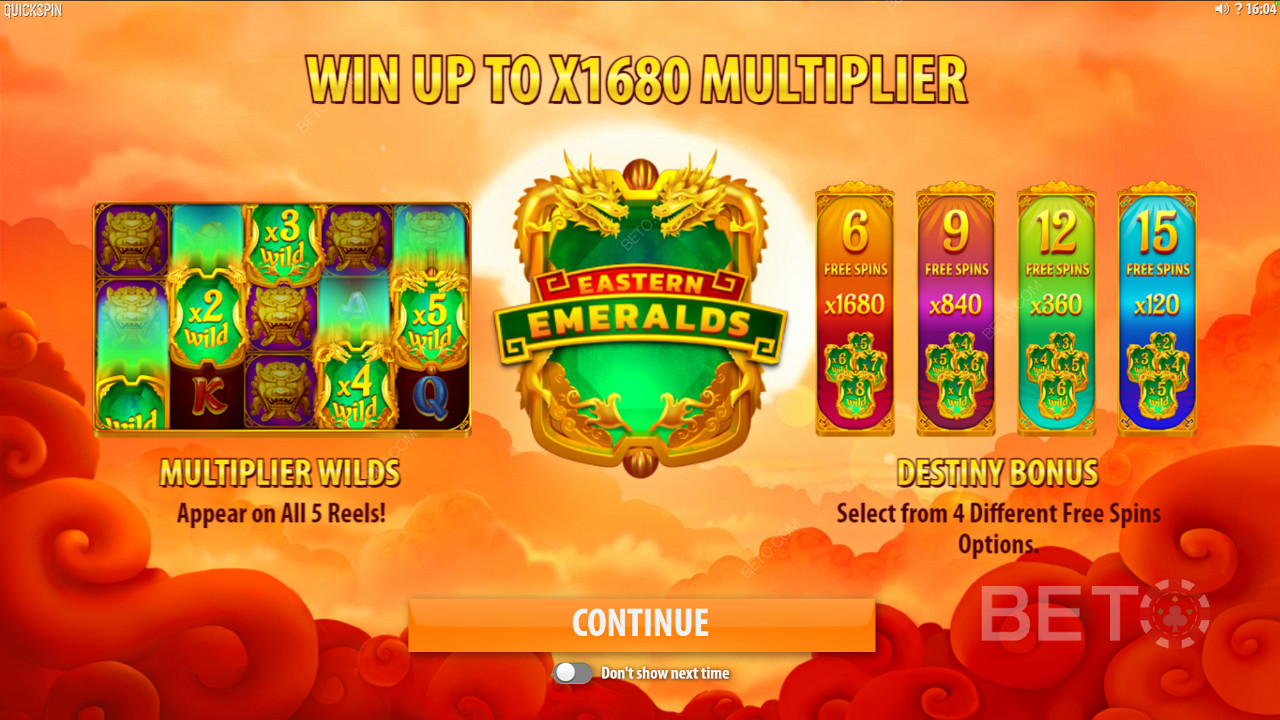 استمتع بـ Multiplier Wilds وأنواع مختلفة من اللفات المجانية في فتحة Eastern Emeralds