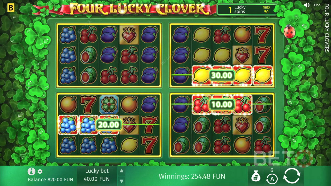 مراجعة أربعة زهرة البرسيم المحظوظة الأربعة من BETO Slots
