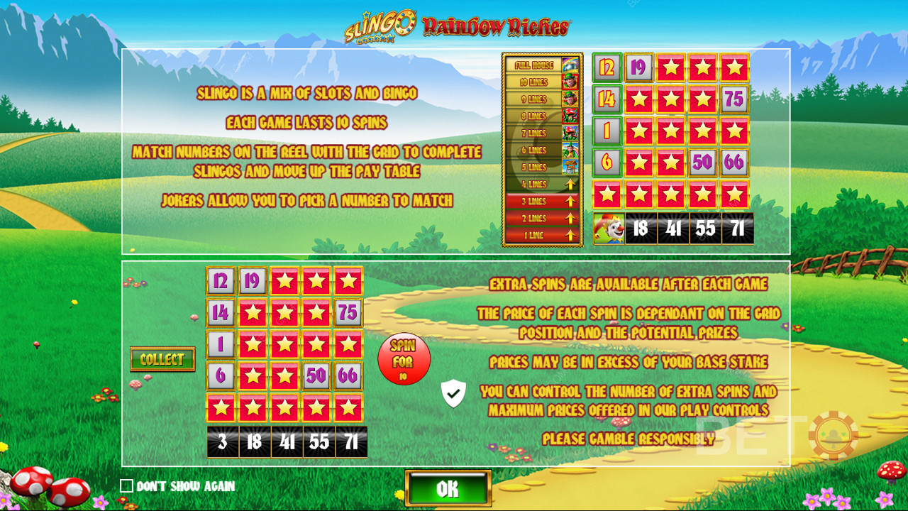 أساسيات لعب Slingo Rainbow Riches