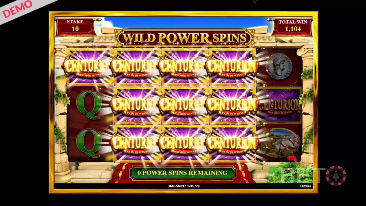 ميزة Wild Power Spin الخاصة في Slingo Centurion