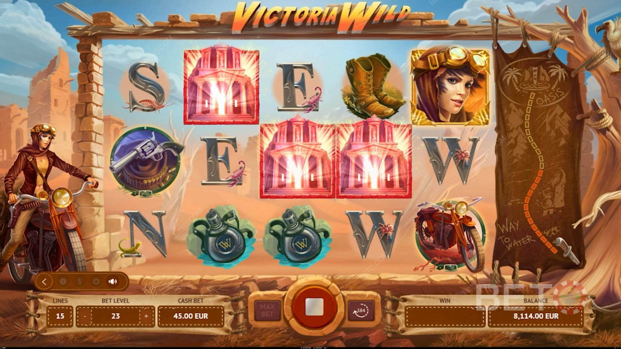 احصل على 3 أو أكثر من Temple Scatters لبدء الدورات المجانية في فتحة Victoria Wild عبر الإنترنت