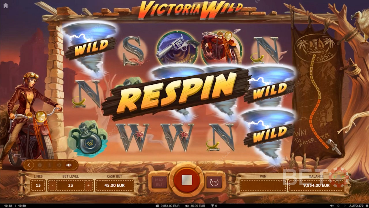 آلة القمار Victoria Wild مع أنواع مختلفة من الدورات المجانية ومكافأة خاصة