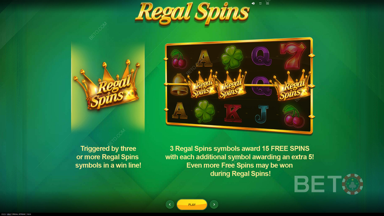 شاشة مقدمة Regal Streak تعرض معلومات بخصوص الرموز الخاصة