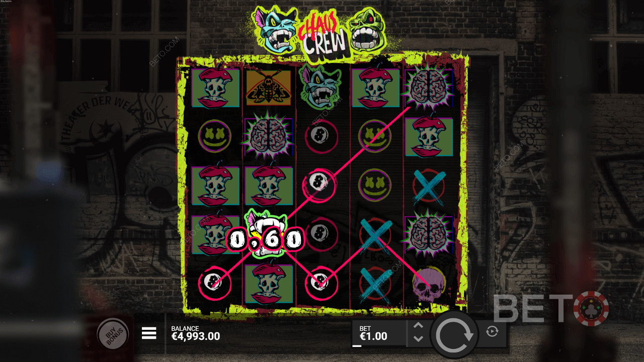 اهبط في أي مكان بين 3-5 رموز متطابقة للفوز في فتحة Chaos Crew