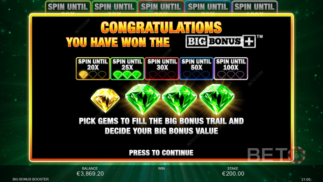 شرح ميزات المكافآت في Big Bonus Booster بواسطة Inspired Gaming