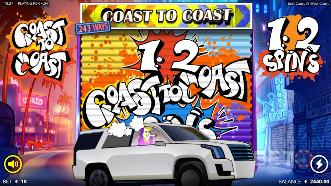استمتع بـ Coast to Coast Spins عن طريق هبوط 5 رموز إضافية على البكرات