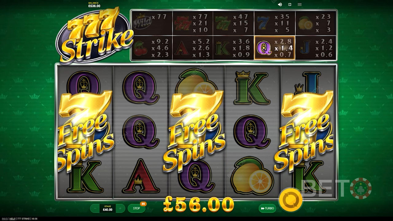 إطلاق جولة Free Spins في فتحة 777 Strike