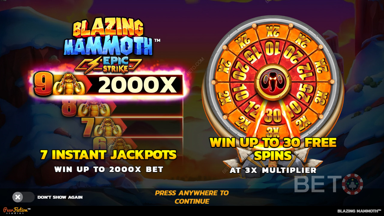اربح ما يصل إلى 2000 ضعف من رهانك في ماكينة قمار Blazing Mammoth