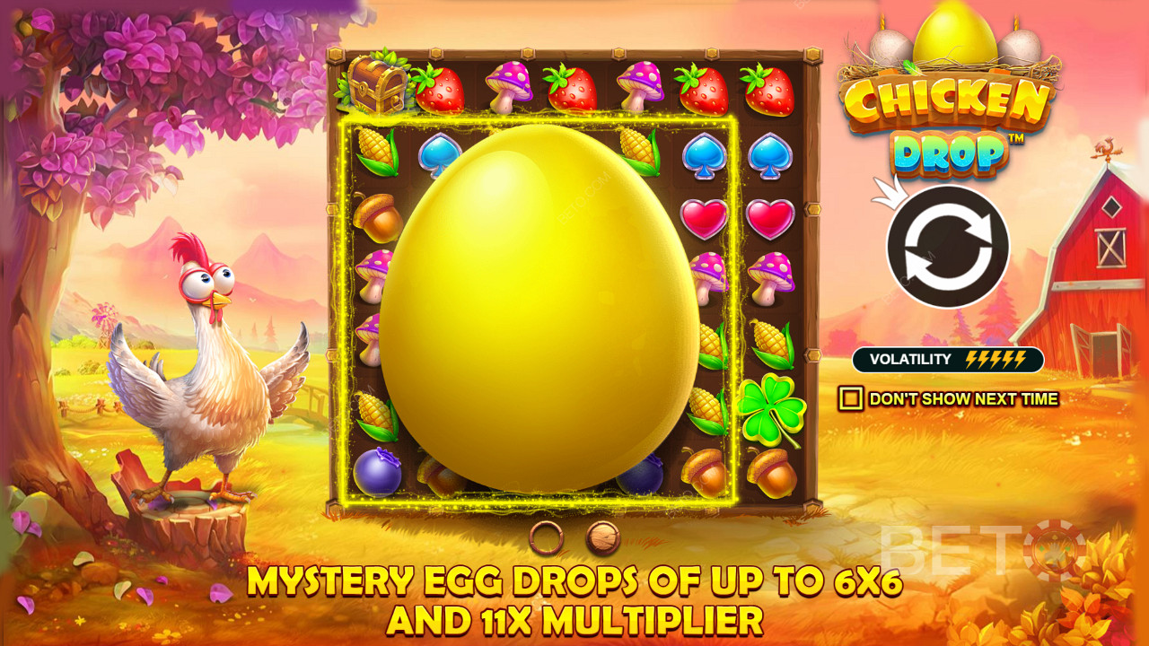 استمتع بقطرات البيض مع المضاعفات والأحجام الأكبر في فتحة Chicken Drop عبر الإنترنت