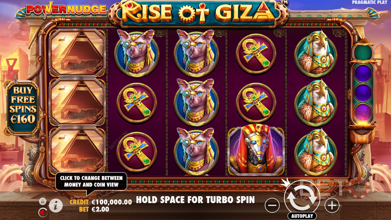 ادفع 80 ضعفًا من رهانك واشتري لفات مجانية في ماكينة Rise of Giza PowerNudge