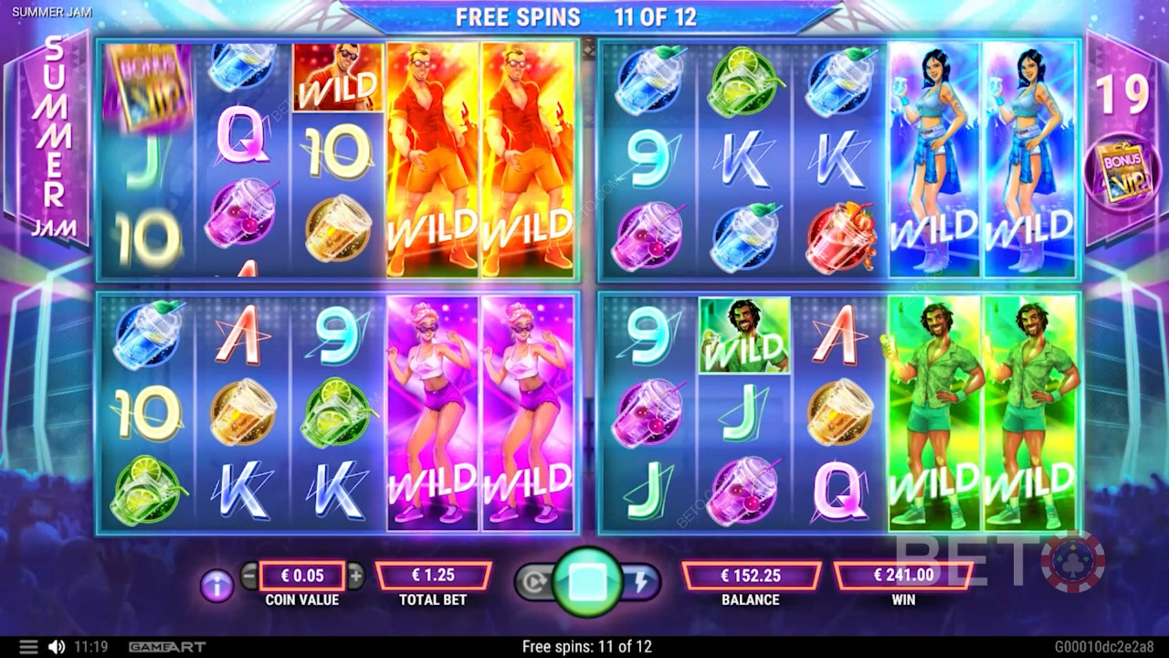 استمتع بما يصل إلى 4 مجموعات بكرة في Free Spins في فتحة Summer Jam