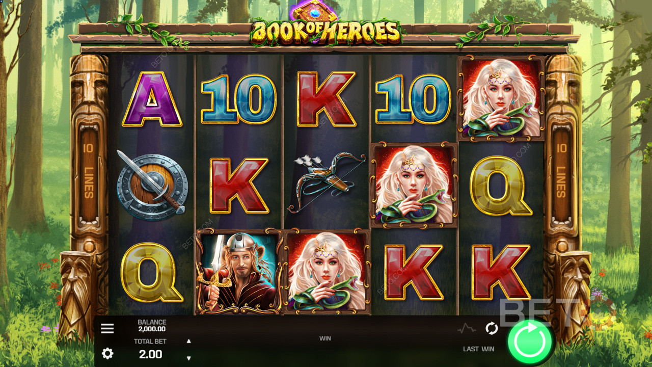 استمتع بموضوع أسطوري وجميل في فتحة Book of Heroes على الإنترنت