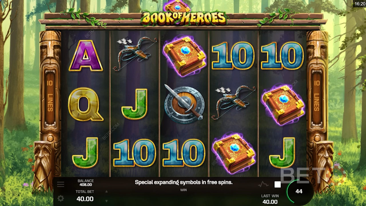 استمتع بالدورات المجانية والرمز المتوسع والمزيد في فتحة Book of Heroes على الإنترنت