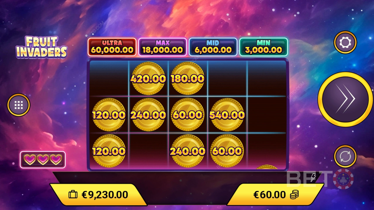 شرح ميزات المكافأة في لعبة غزاة الفاكهة من Amigo Gaming