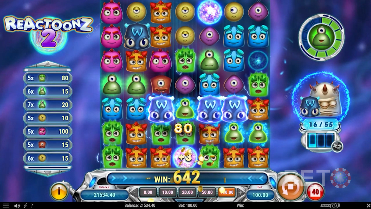 لعبة Reactoonz 2 عبر الإنترنت مع 4 أنواع مختلفة من Wilds مثل Electric Wild