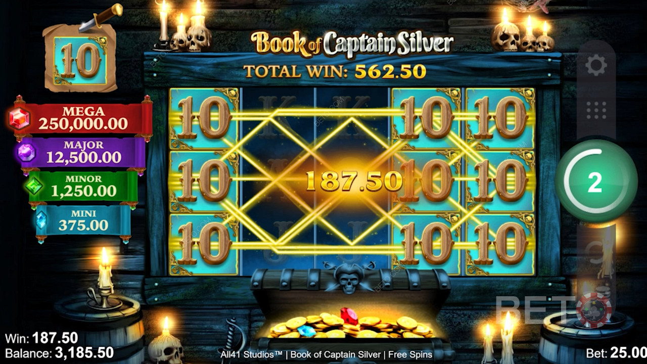 10 خطوط رواتب مختلفة في Book of Captain Silver
