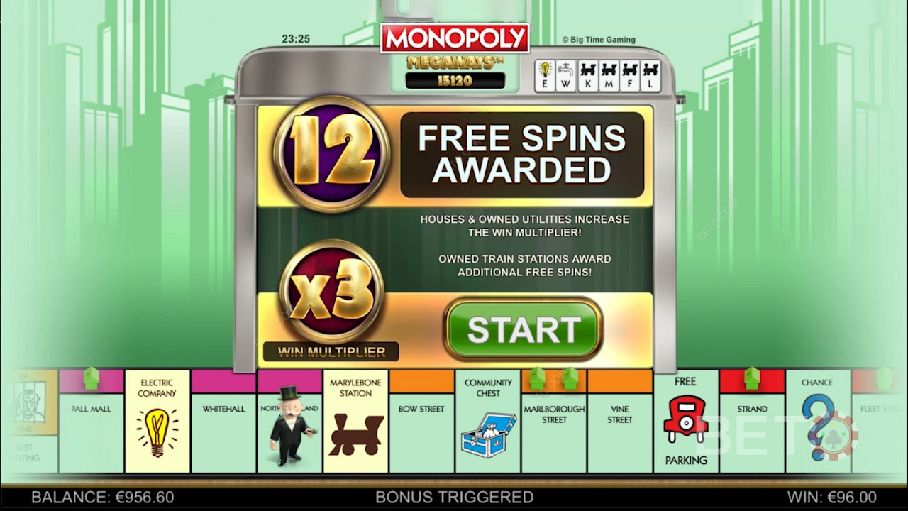 ميزة الدورات المجانية وغيرها من التعزيزات في Monopoly Megaways