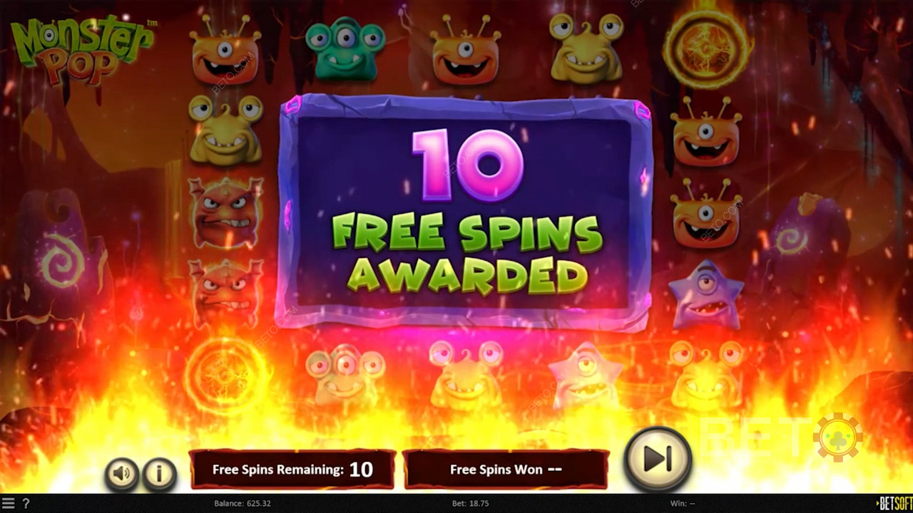 انثر على 3 نقاط واستمتع بـ 10 دورات مجانية في فتحة Monster Pop