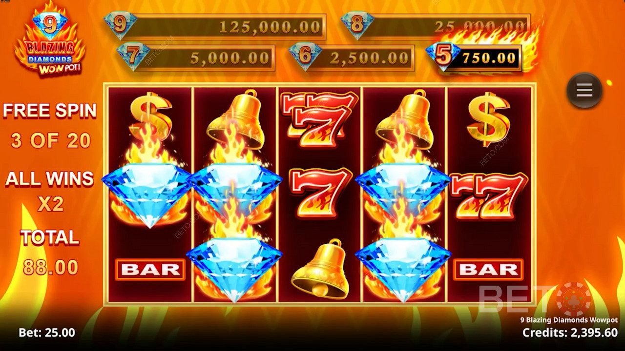 9 Blazing Diamonds Wowpot اللعب المجاني
