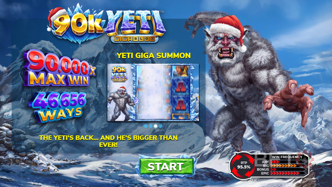 استمتع بربح يصل إلى 90 ألف ضعف من رهانك في فتحة لعبة Yeti Gigablox التي تبلغ 90 ألفًا