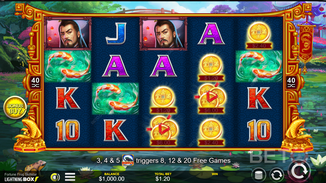 شبكة لعب 5 × 4 في فتحة Fortune Frog Skillstar من Lightning Box