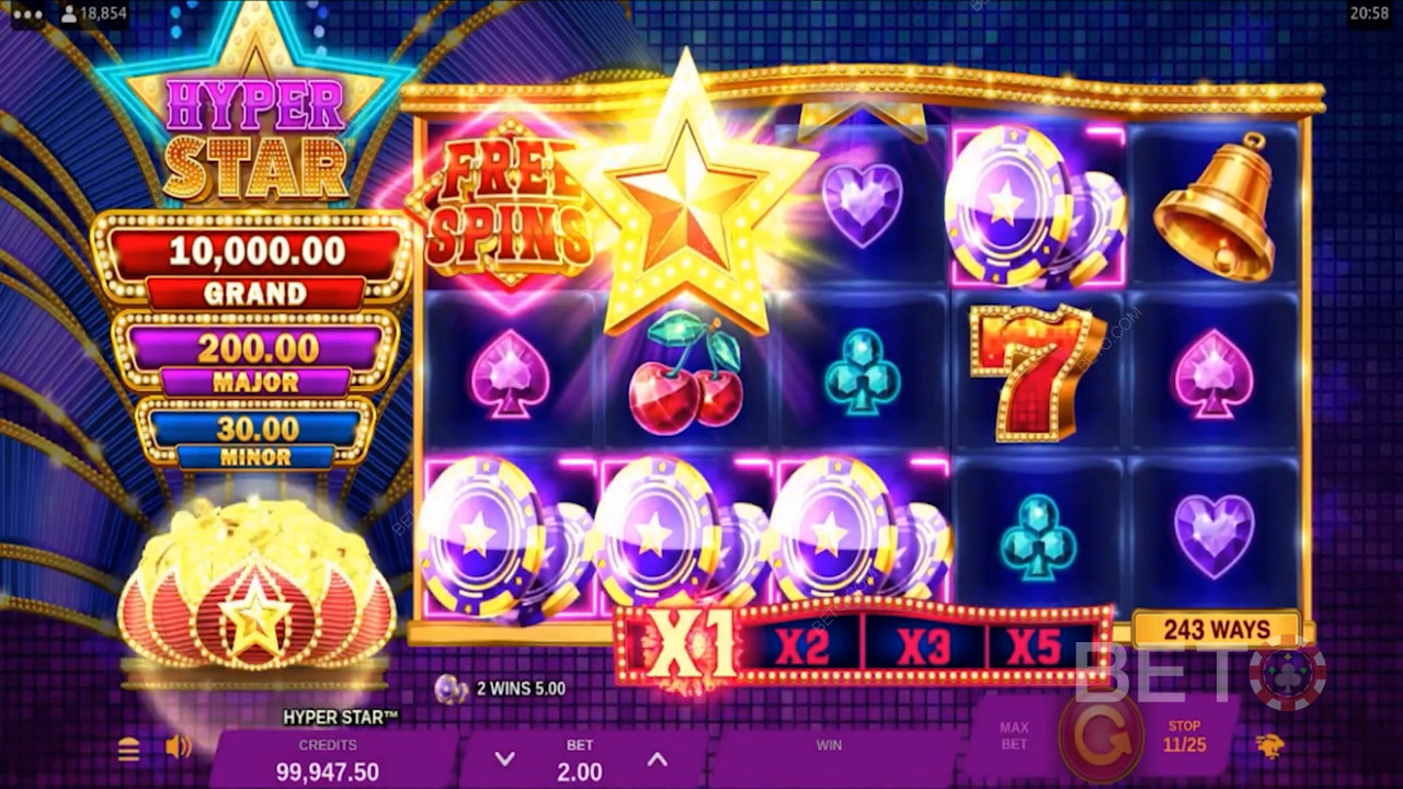يتم عرض 3 جوائز Jackpot على الجانب الأيسر من الشاشة أثناء اللعب