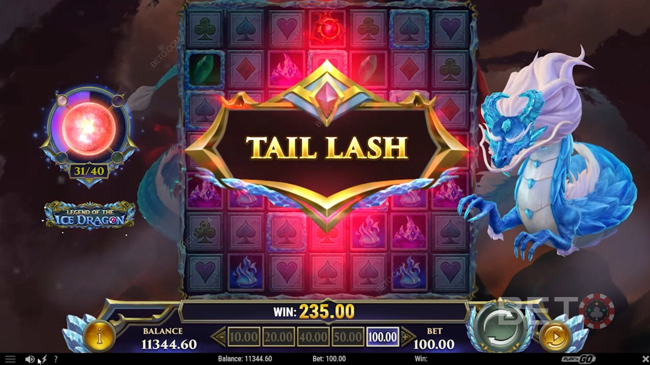 املأ شاحن Ice Crystal قليلاً وقم بتشغيل ميزة Tail Lash