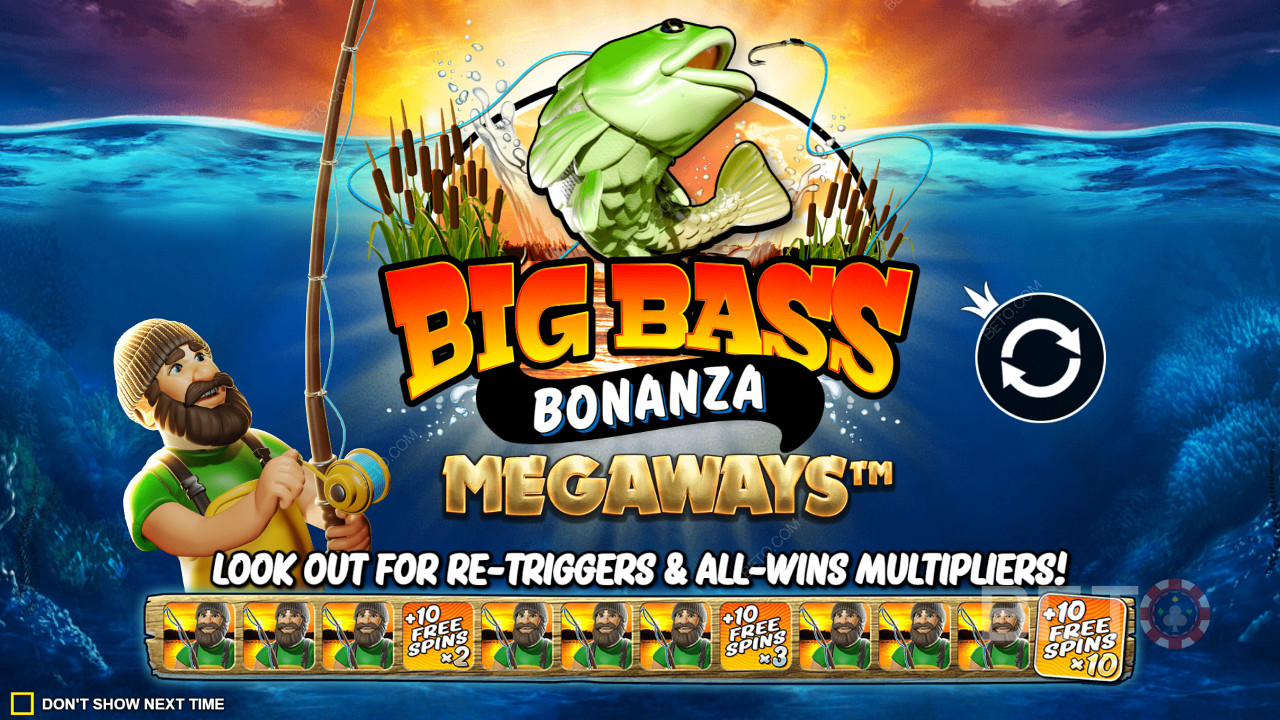 استمتع بأجهزة إعادة التدوير المجانية مع مضاعفات الفوز في فتحة Big Bass Bonanza Megaways