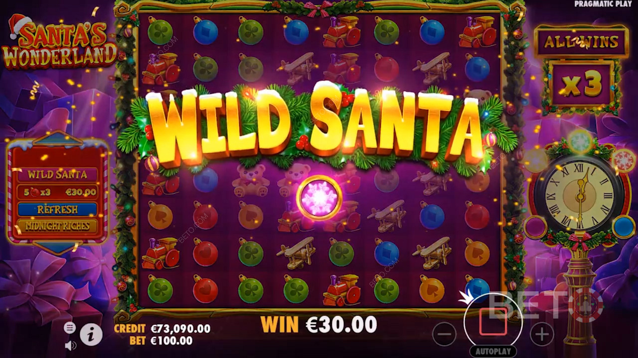 يقوم معدِّل "Wild Santa" بتحويل أي رمز عشوائيًا إلى رمز Wild