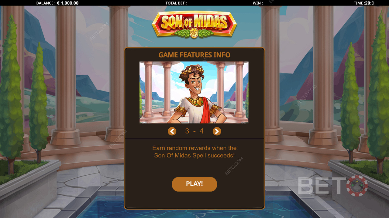 تعرض شاشة مقدمة Son of Midas معلومات مفيدة