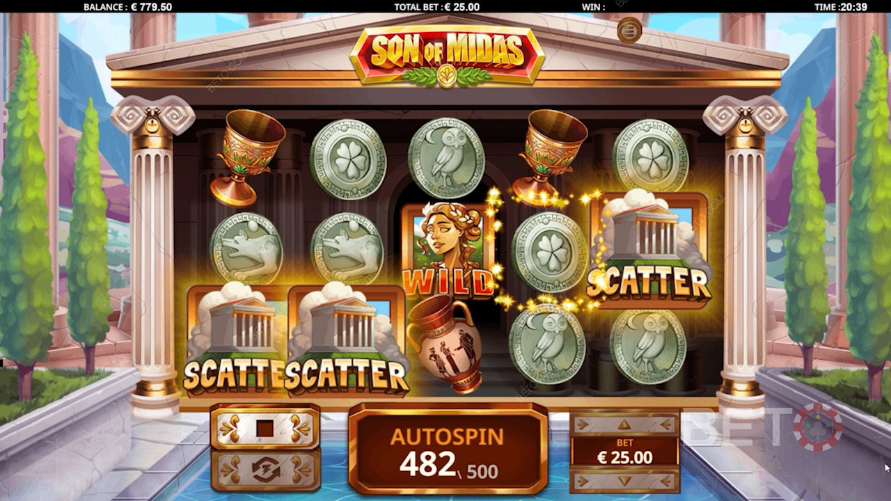 ضع 3 رموز مبعثرة لبدء جولة Free Spins في Son of Midas Extreme 7