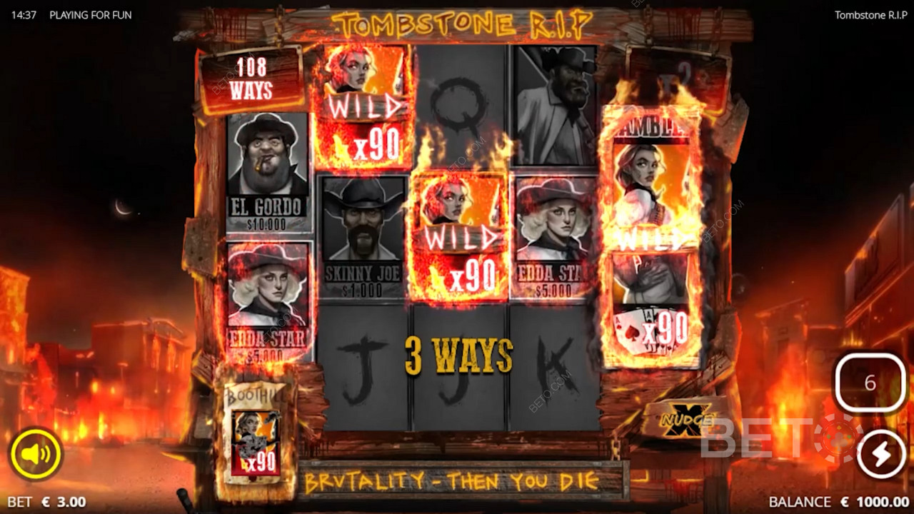 استمتع بالدورات المجانية مع الرموز البرية المضاعفة في فتحة Tombstone RIP عبر الإنترنت
