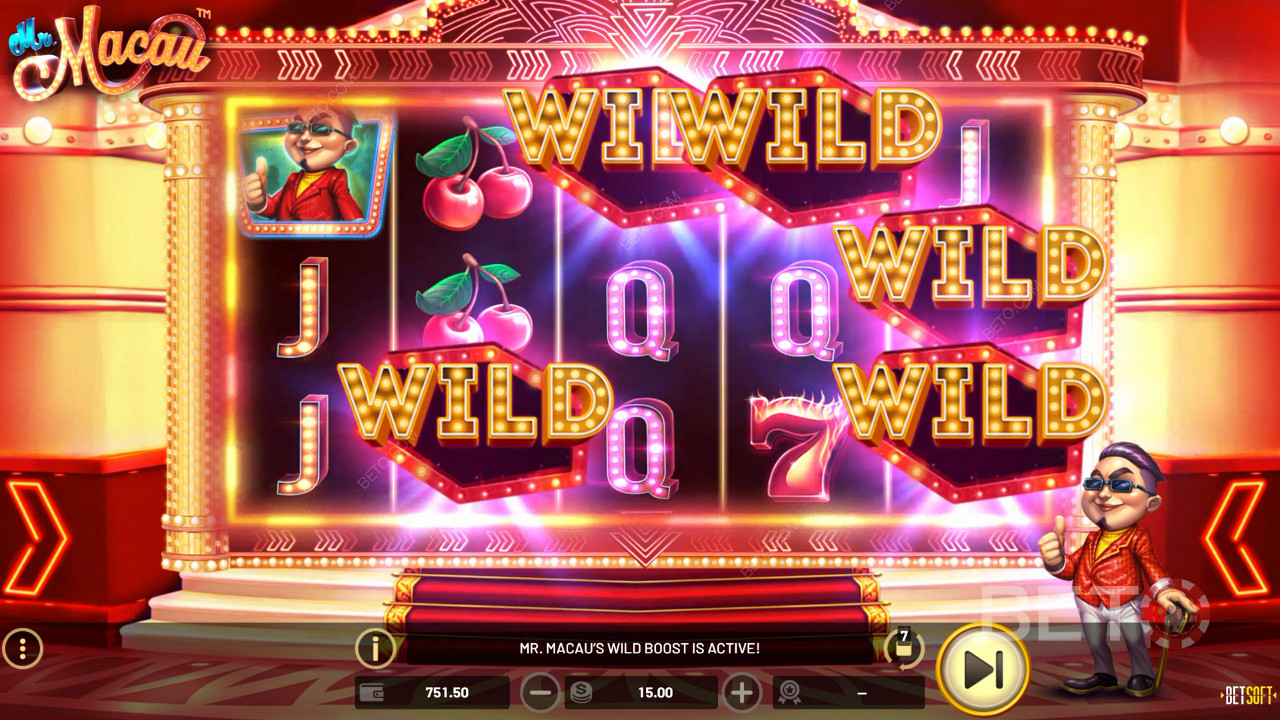 احصل على عدد عشوائي من Sticky Wilds من خلال ميزة Wild Boost الخاصة بـ Mr Macau