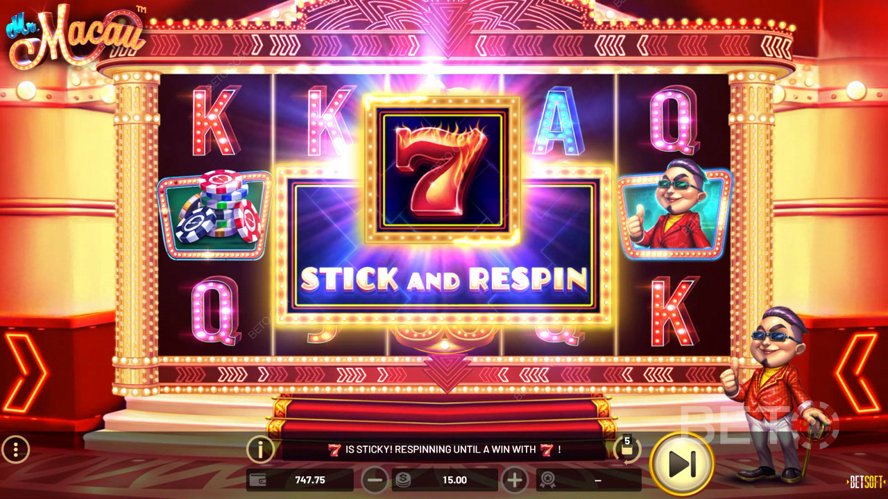 استمتع بميزة Stick and Respin في الدورات غير الرابحة