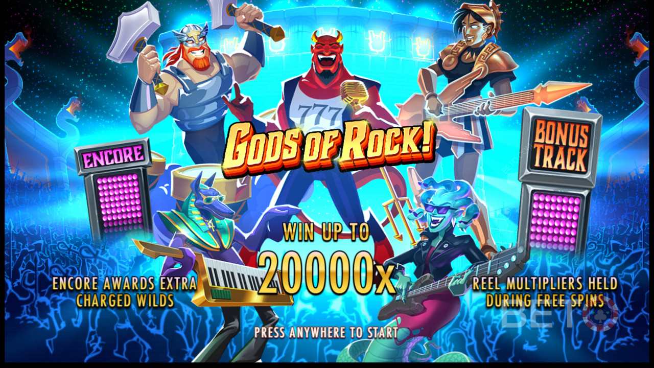 استمتع بالعديد من ميزات المكافآت القوية في فتحة Gods of Rock