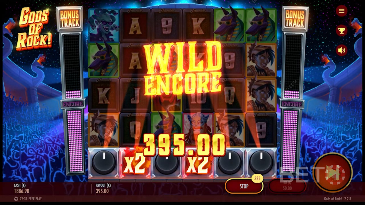 املأ العداد إلى مستوى معين واربح 1 إلى 3 Charged Wilds في فتحة Gods of Rock