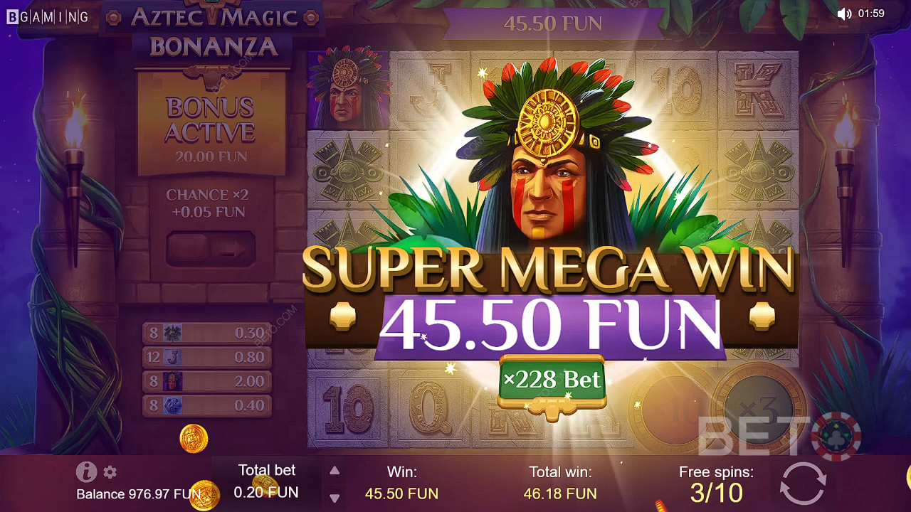 احصل على مكاسب كبيرة في ميزة Free Spins في فتحة Aztec Magic Bonanza