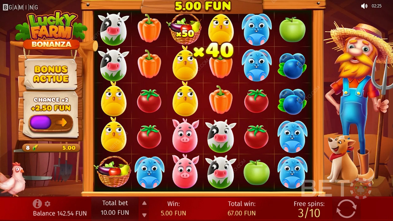 استمتع بالمضاعفات في Free Spins في الفتحة عبر الإنترنت Lucky Farm
