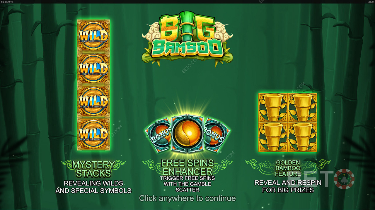 استمتع بميزة Mystery Stacks و Free Spins و Golden Bamboo في فتحة Big Bamboo