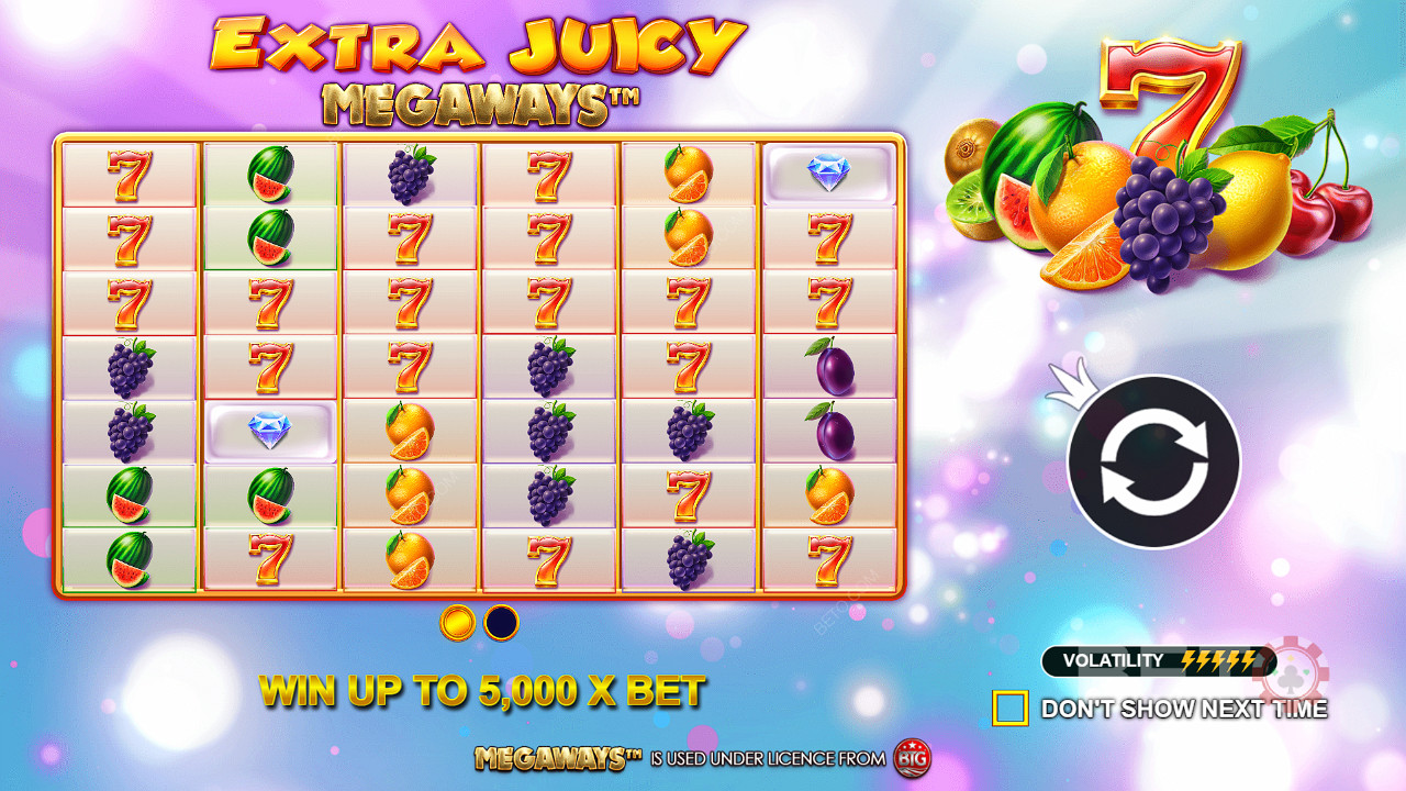 العب Extra Juicy Megaways واربح جائزة نقدية بحد أقصى 5000 ضعف