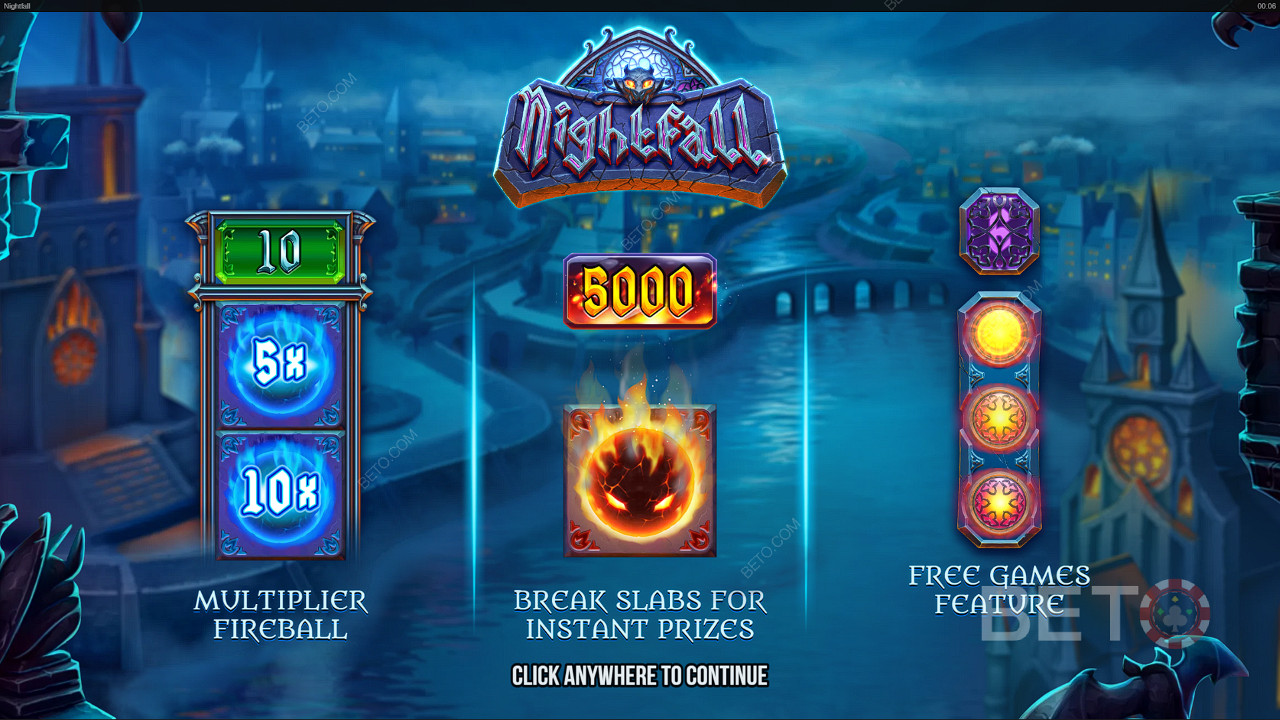 استمتع بميزات لا تصدق مثل Multiplier Fireballs و Free Spins في فتحة Nightfall