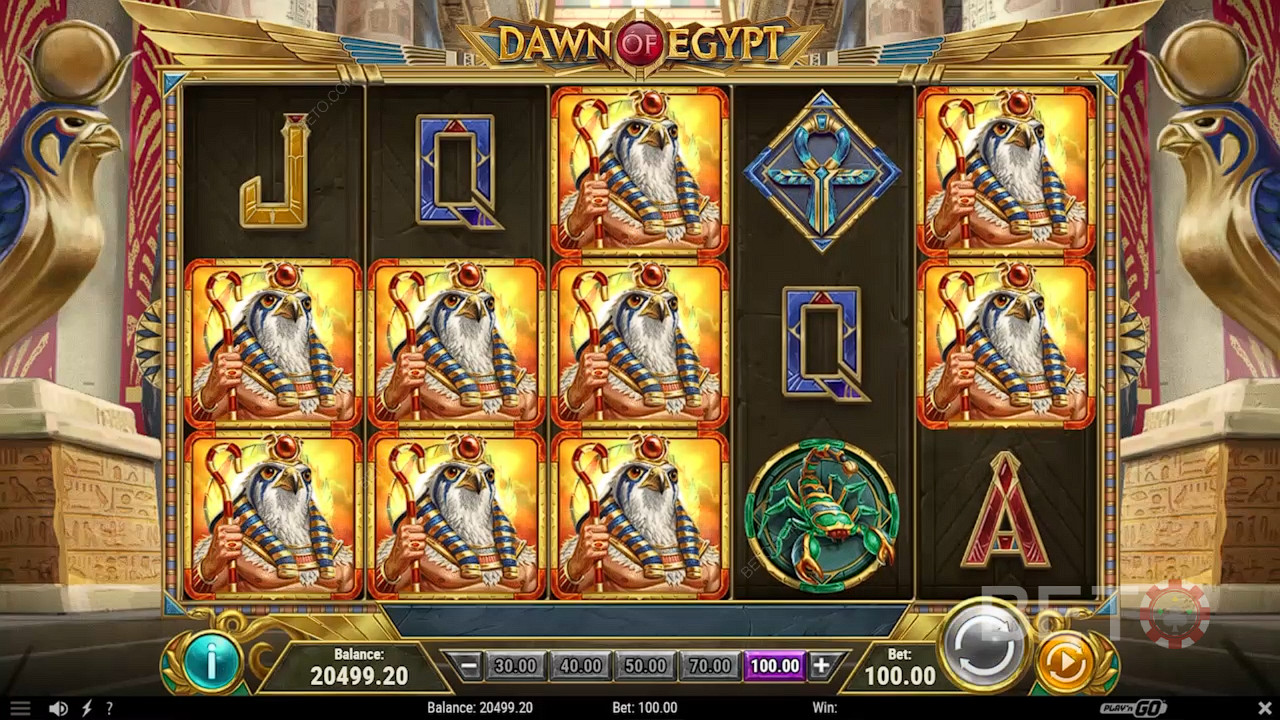سجلت لعبة Dawn of Egypt RTP 96.23٪ وتستخدم نموذج لعبة عالي التقلب