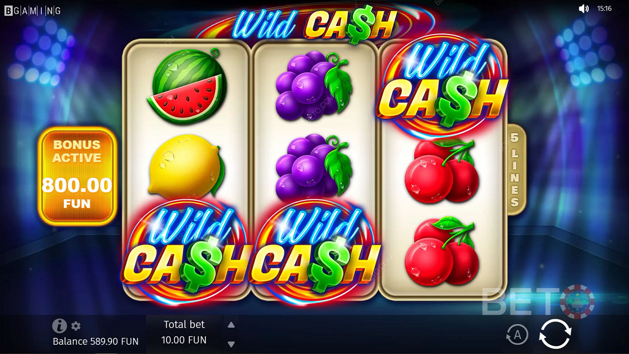 تم إصلاح Wild Cash RTP بمعدل رائع يبلغ 96.34٪ ويستخدم نموذجًا عالي التباين