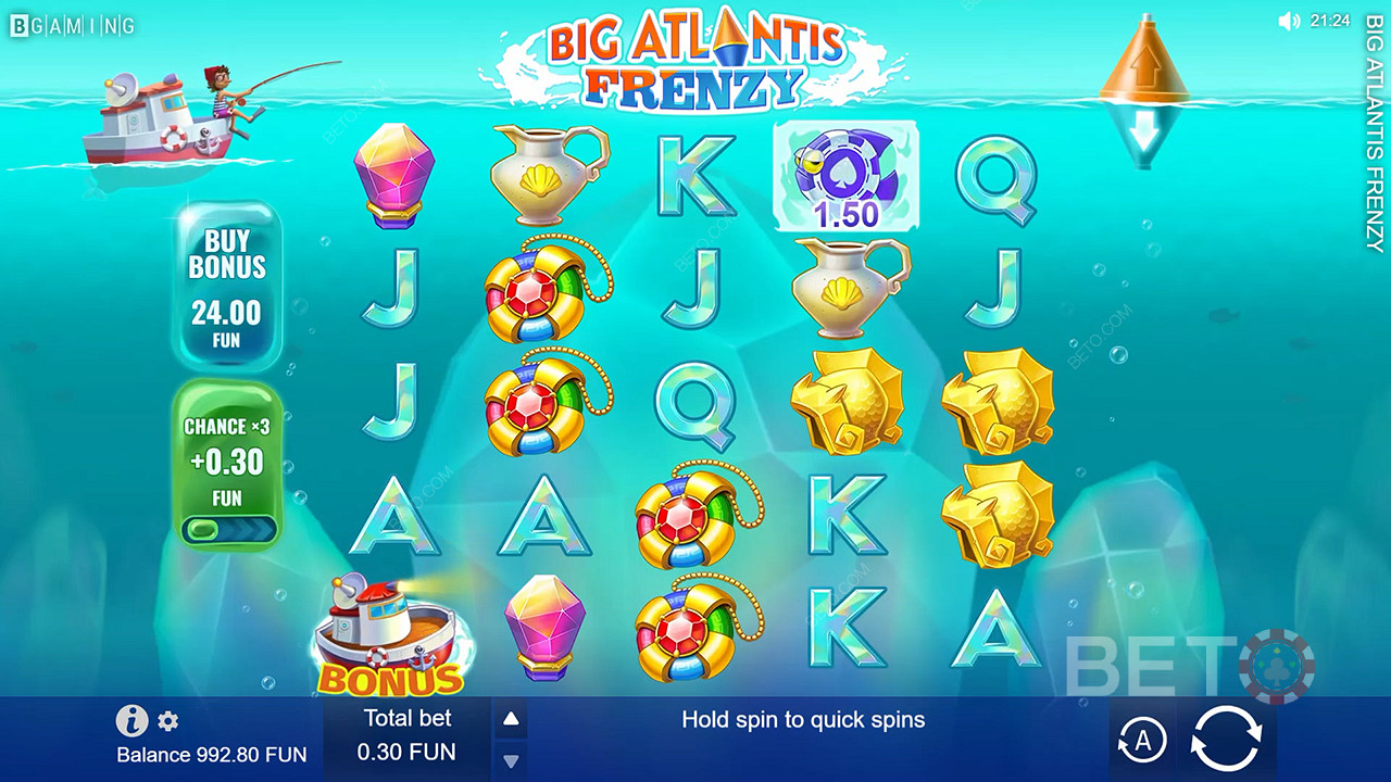 اضبط التخطيط باستخدام الأسهم في فتحة Big Atlantis Frenzy عبر الإنترنت